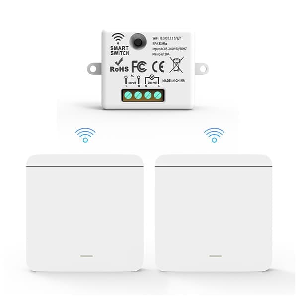 Wireless Light Switch, Battery-Free Wireless Switch 10A 230V 200-2000W, Wireless Two-Way Switch, Wireless Outdoor Switch
