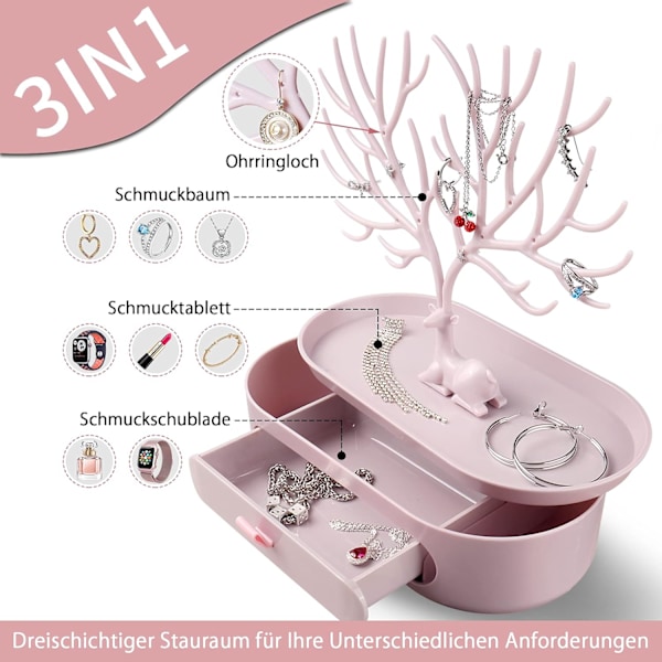 Smyckesvisningsställ med lådor, plast 3 i 1 Smycken Träd Smycken Display Horn Smycken Display Smyckesställ Dam Smyckesdisplay för