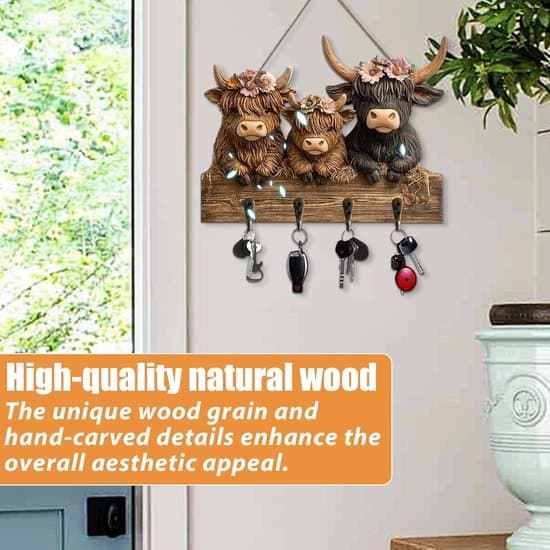 Hooks - Key Ring Holder - Key Holder for Wall - Key Hooks - Coat Rack with 4 Hooks - Cow-shaped Wall Shelf Decoration Suitable.
