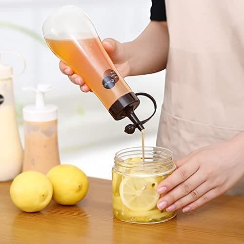 Set med 2 plastflaskor för sås, salladsdressing, kryddor, ketchup, honung, vinäger, senap, sylt, 355 ml