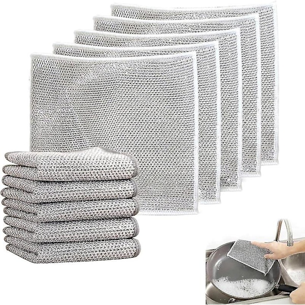 Flerfunktions tråd disktrasor, repfria metalltrådsdisktrasor för vått och torrt, återanvändbara diskborstar för rengöring av diskar, 10pcs double Layer