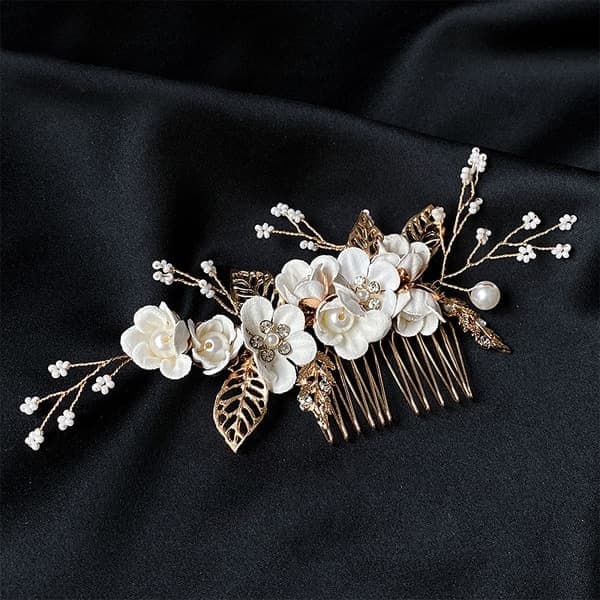Brudeblomst Bryllupshårkam 2 stk Brudehodeplagg Hårblad Tilbehør Rhinestone Blomst Brudeklemme Hvit og Rosa