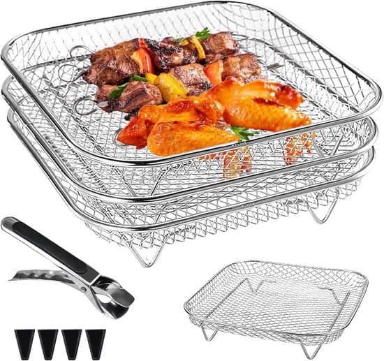 3-lags universelt airfryer-stativsæt – stabelbare grillriste i rustfrit stål