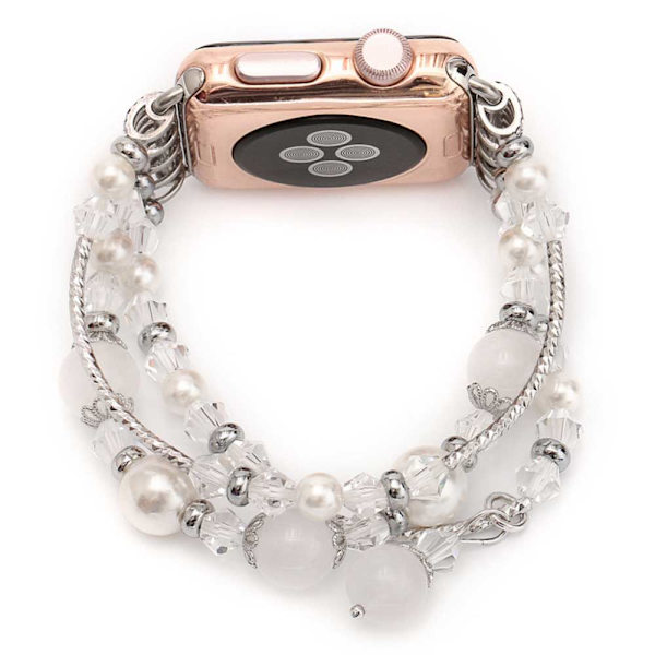 Band kompatibel med Apple Watch, kvinnor flicka elastiskt handgjort pärlarmband ersättning för serie 5 4 3 2 1, vit 38-40mm vit