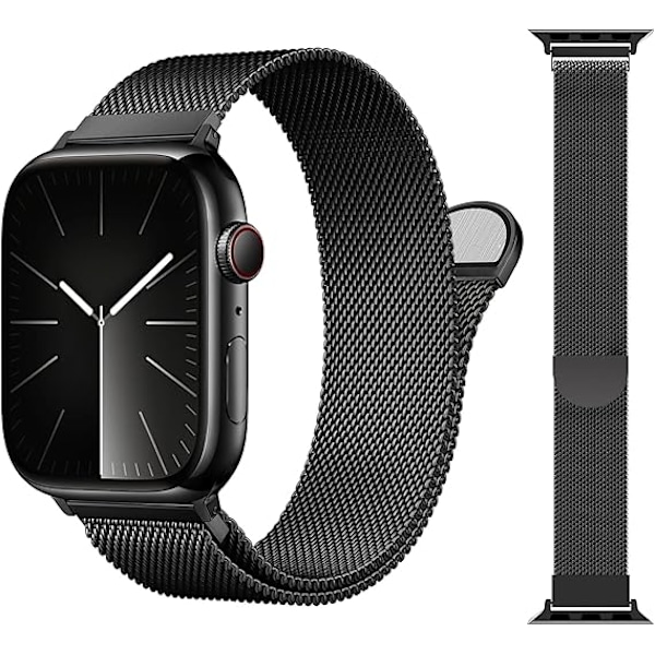 Klockarmband, kompatibelt med Apple Watch-armband 38 mm 40 mm 41 mm för kvinnor och män, magnetiska armband för iWatch-armband serie 9 8 7 6 5 4 3 Black