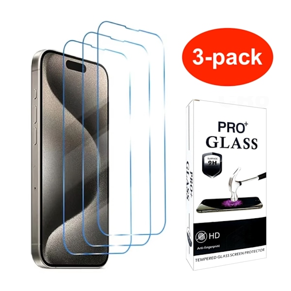 3-pack Härdat glas iPhone 16 Pro - Skärmskydd Transparent iPhone 16 Pro