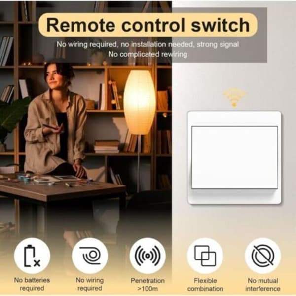 Wireless Switch Set - Self-Powered Wireless Switch - Waterproof Wall Switch - Control Your Lighting Up to 200m