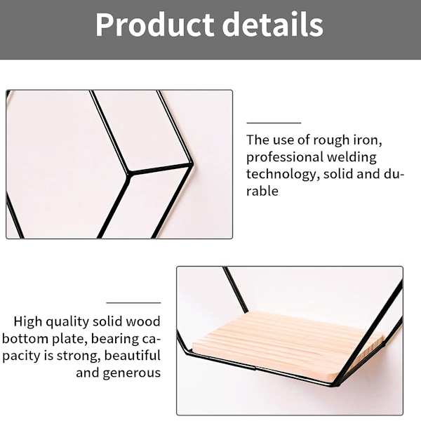 Hexagonala väggshyllor Set om 3, Järnväggshylla, Metallförvaringshyllor för kök, badrum, vardagsrum sovrumskontor, Flytande metallhylla