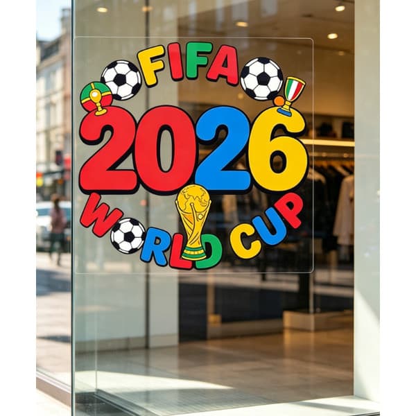 VM 2026-tema statiske veggdekaler for butikkvinduer - 28 x 32 cm