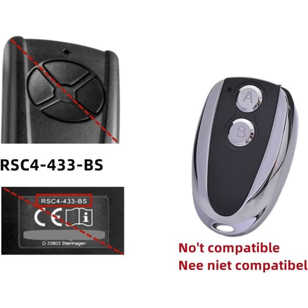 Fjernkontroll kompatibel med Hörmann Ecostar RSE 2 RSC 2 433.92Mhz (2-pakning)