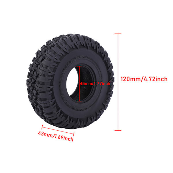 4 st svarta 1,9-tums gummidäck med pärla RC-bilmodelltillbehör passar för Crawler 1/10