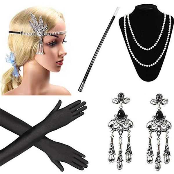 1920-tals accessoarer set, Flapper kostym accessoarer, 20-tals accessoarer för kvinnor Flapper huvudbonad