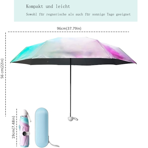 Resparaply fickparaply kompakt paraply vindtät stark 8 ribbor hopfällbar miniply med kapselskydd parasoll med UV-skydd regnbåge