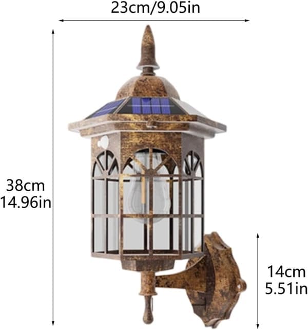 Udendørs solcellevæglampe, rustik lanterne vægmonteret lampe, retro udendørs pæreholder, skumringssensor til veranda havefællesskab