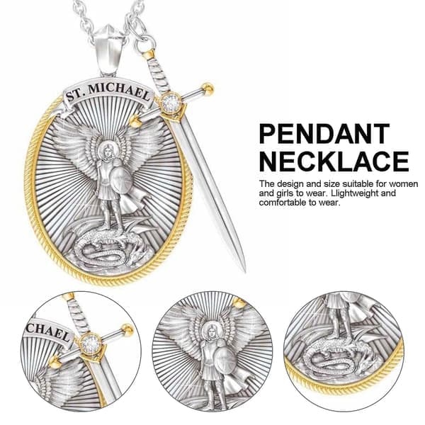 Ærkeengel St. Michael Helgen Medaljon Halskæde Vedhæng Engel Beskyttelse, Bøn