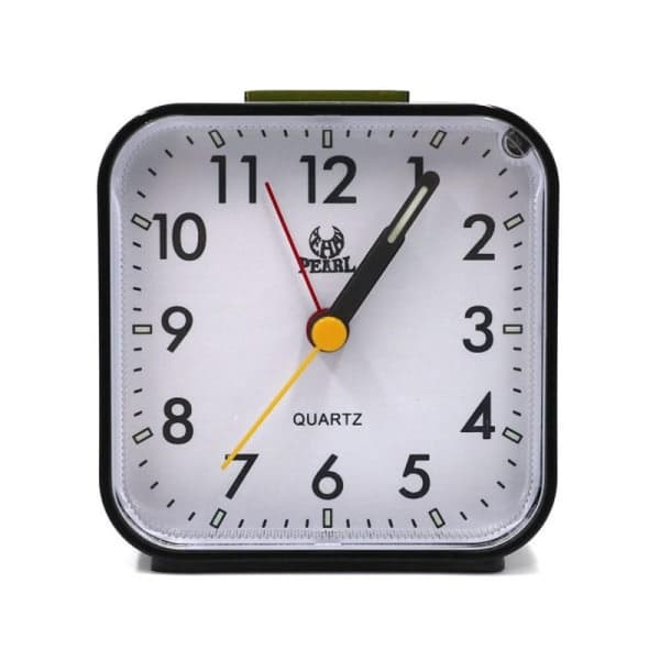 Silent Analog Alarm Clock Table Clock Square Desk Clock Quartz Clock with Snooze and Luminous Black Black