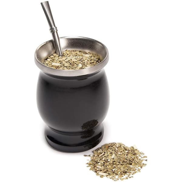Dobbeltvægget isoleret mate-tekop i rustfrit stål, sort, velegnet til te og kaffe.