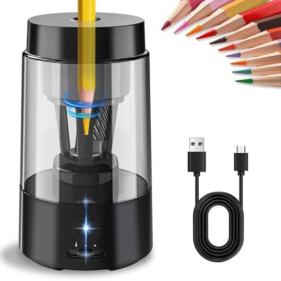 Pencil Sharpener - Automatic Pencil Sharpener - Pencil Sharpener with Collection Tray - Robust and Rechargeable Pencil Sharpener - Suitable for Home etc.
