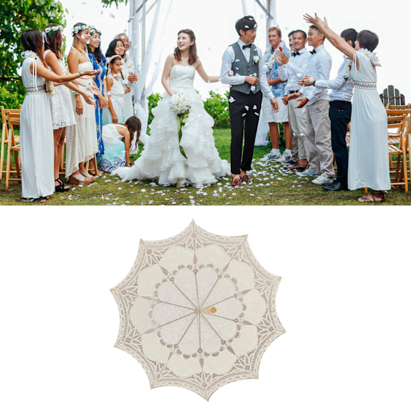 Bröllopsspets Paraply Elegant Stil Brudparasoll Romantiskt Paraply för Bröllopsdekoration Foto Rekvisita Beige