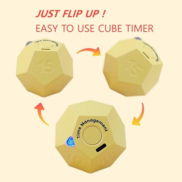 Rechargeable Mini Productivity Timer for Study, Office, Silent/Vibration, Time Management Tool for Kids & ADHD (Yellow)