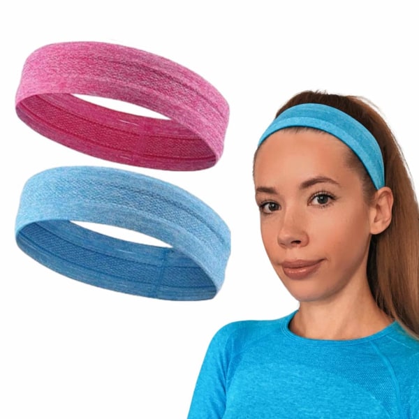 2 delar svettband, halkfria pannband Stretchigt löpning sport pannband Träning pannband Grip silikon yoga hårband - röd+blå