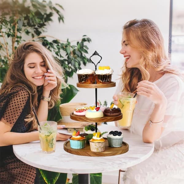 3-lags Cupcake-stativ i Akacietræ - Trækagestativ til Bryllupper, Fødselsdage, Eftermiddagste og Julepynt