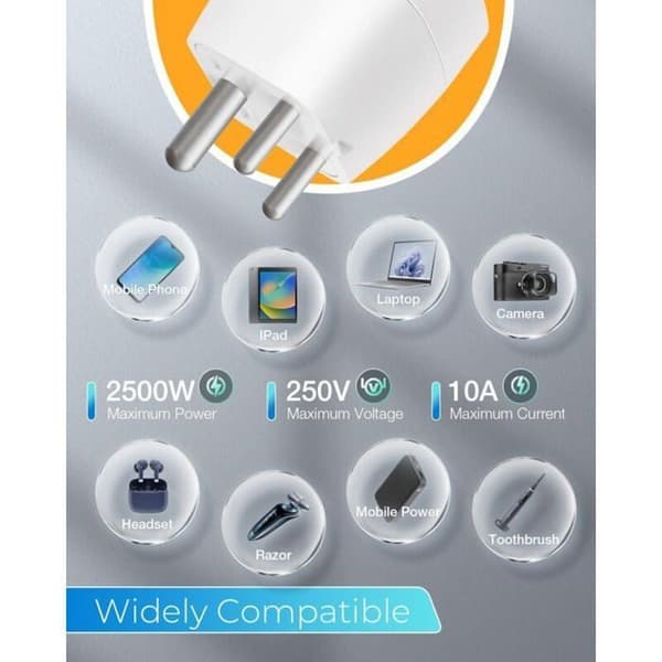 Rejseadapter - XVX - 2 stk. - EU til type D - Kompatibel med Indien, Nepal, Sri Lanka