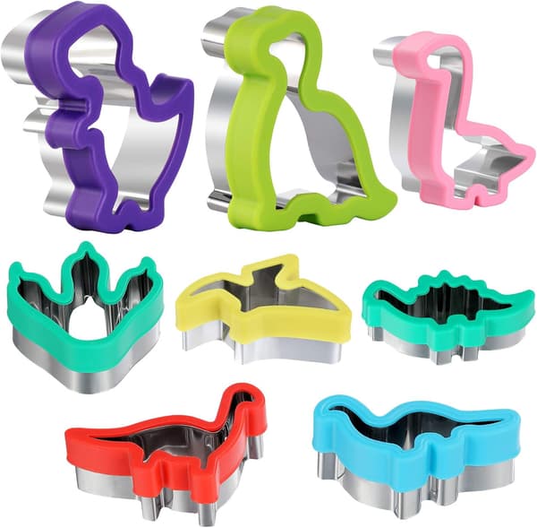 Dinosaur Cookie Mold Set - Forme til kager og slik i rustfrit stål, velegnet til gør-det-selv, køkken og bagning (8 dele)
