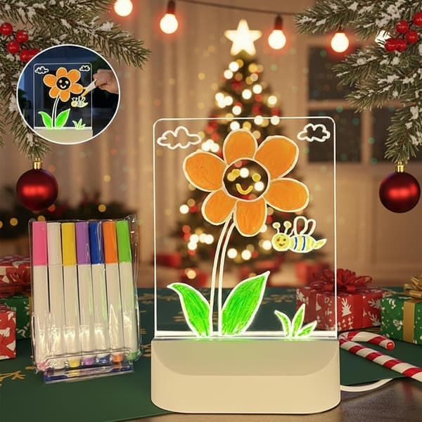 LED Message Board - 2 Drawing Boards - Kids Drawing Board - LED Light Up Drawing Board - Erasable Message Board - Includes 7 Markers