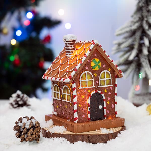 Pepparkakshus med belysning Julprydnad – Bordsdekoration i harts för julstämning i vardagsrummet