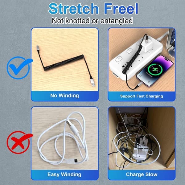 2-pack spiral Lightning-kabel för iPhone, kompatibel med Apple CarPlay [ZHE]
