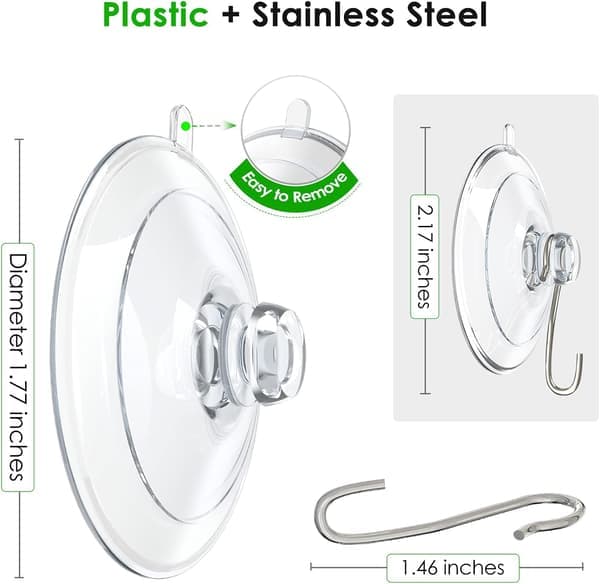 Hooks with transparent suction cups and metal hooks suitable for bathrooms etc. (12 pieces)