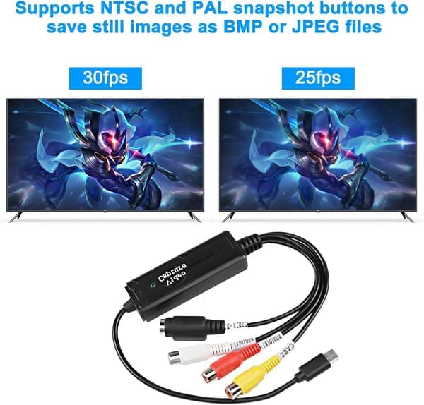 RCA AV til USB C-konverter - 1-kanals AV NTSC PAL Video S Video/komposit til USB-konverter til mobiltelefon/PC