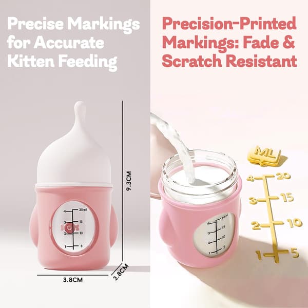 Flaskmatningsflaska för valpar - 20 ml nappflaska med långsamt flöde för nyfödda kattungar/valpar/smådjur (rosa)