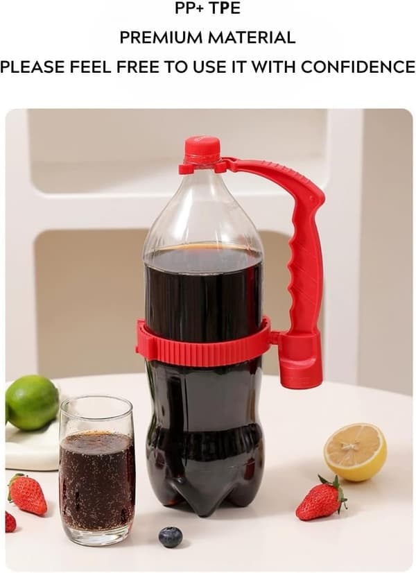 Adjustable Bottle Handle with Built-in Bottle Opener - Multifunctional Holder for Oil and Beverage Bottles with Lid Support - Durable PP & TPE