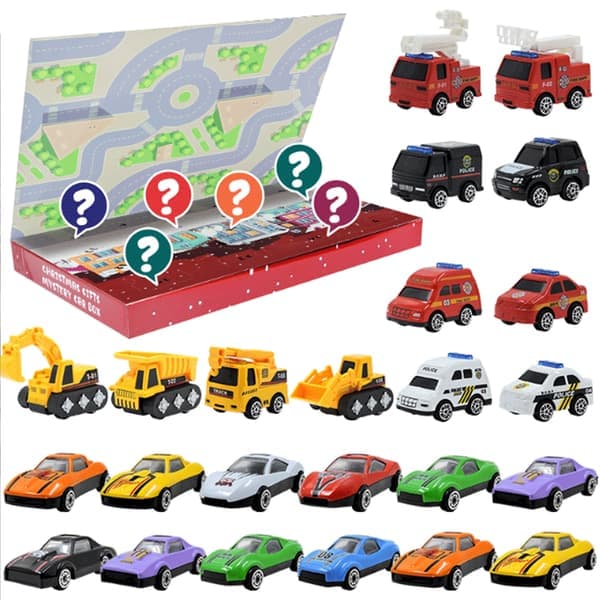 2026 Julnedräkningskalender 24-dagars Alloy Pull Back Bil Blind Box Set 24 Unika Fordon Perfekt för Barn Julklappar