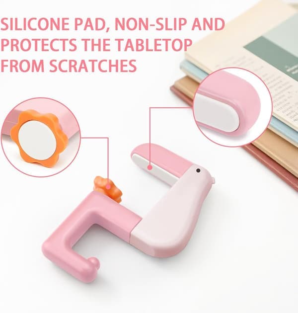 2 Pieces Cute Duck Shaped Purse Hooks for Table, Foldable Compact Handbag Holder for Desk with Adjustable Arm Clamp