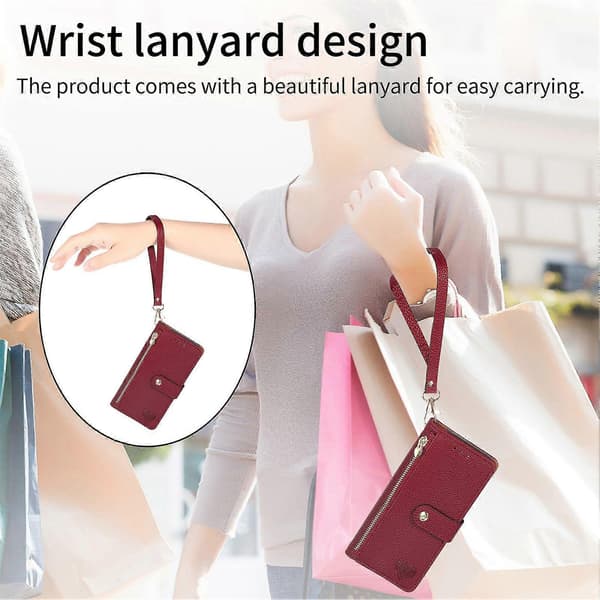 iPhone 16 Pro Håndtaske Etui: Pink Flip Wallet med Lynlåslomme & Kortpladser