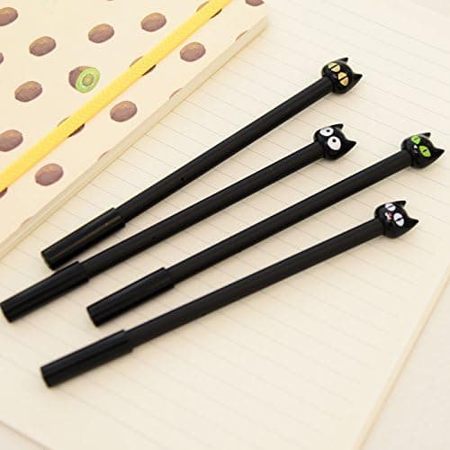 4X søde Kawaii sorte kattegelpenne skrivematerialer skoleartikler 0,5 mm