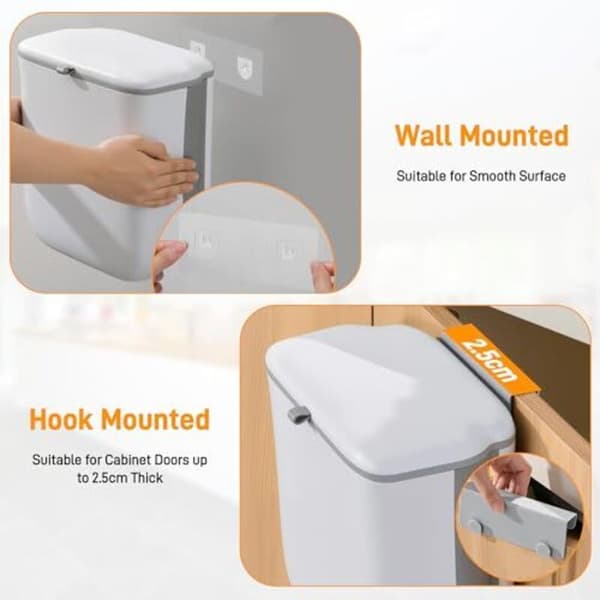 Under-sink hanging bin, 10 L, with odor-proof lid, foldable, perfect for bathroom, camping and caravans (white)