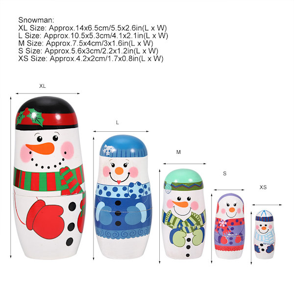 5 st handmålade söta trämatryoshka-dockor ryska dockor set hemdekoration (stor snögubbe)