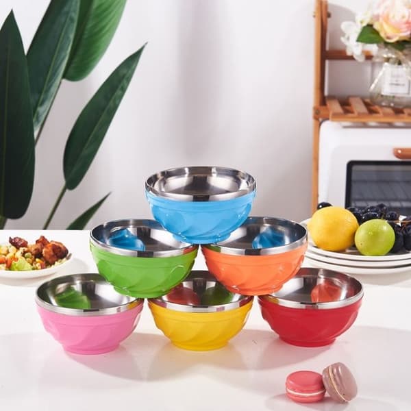 XVX 6 doble boller i rustfritt stål 15 cm med lokk - Isolerte risboller for barn, 6 farger
