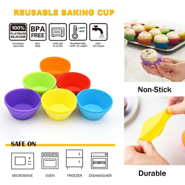 Silikon Cupcake Baking Cups 36 Pack, återanvändbara & non-stick Muf