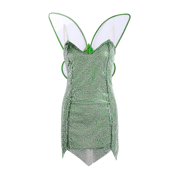 Kvinnors älvor Tinker Bell kostymklänning gröna alver cosplayklänning med gröna vingar Dark green XL Dark green XL