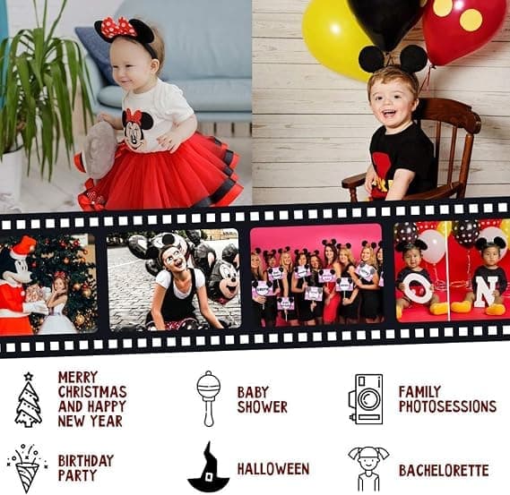 Et sæt med 4 Mickey Mouse-ørehårbånd og Minnie Mouse-ørehårbånd, velegnet til kvinder og piger.