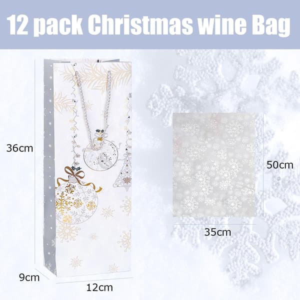 12-pack julvinpåsar presentpåsar för vinflaskor med silkespapper för julfester och vinterhelger (silver)