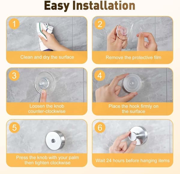 Upgraded Suction Cup Hooks 2-pack - Heavy Duty Reusable Drill-Free Hooks for Doors, Tiles, Glass & Mirrors (Silver)
