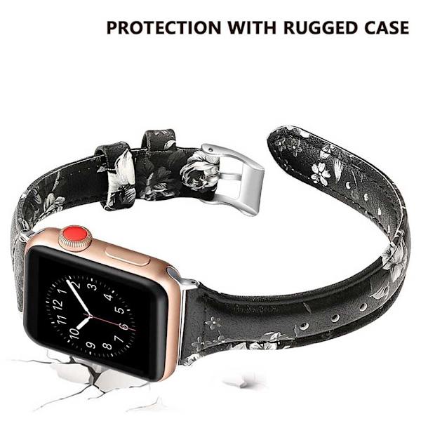 Läderband kompatibelt med Apple Watch, läderklocka tunt armband för iWatch Series 5/4/3/2/1 38-40mm svart