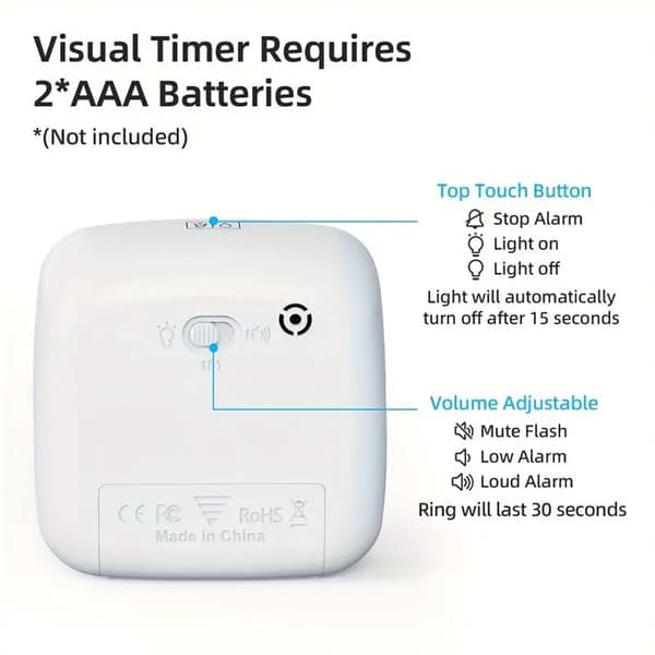 Kitchen Timer - Timer for Kids - Visual Timer - Learning Timer - Mini 60 Minute Countdown - With Night Light - Plastic Construction - Home - Office Use