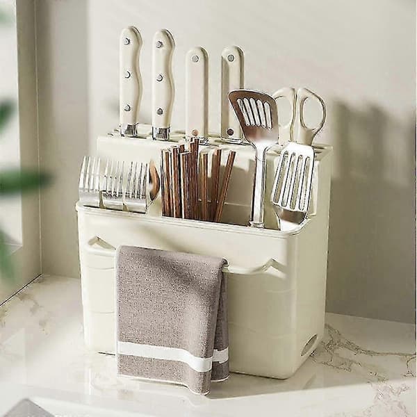 Knife Rack Kitchen Storage, Compatible with Chopsticks & Cutting Board, Drainage Shelf for Knives, Increased Capacity Organizer